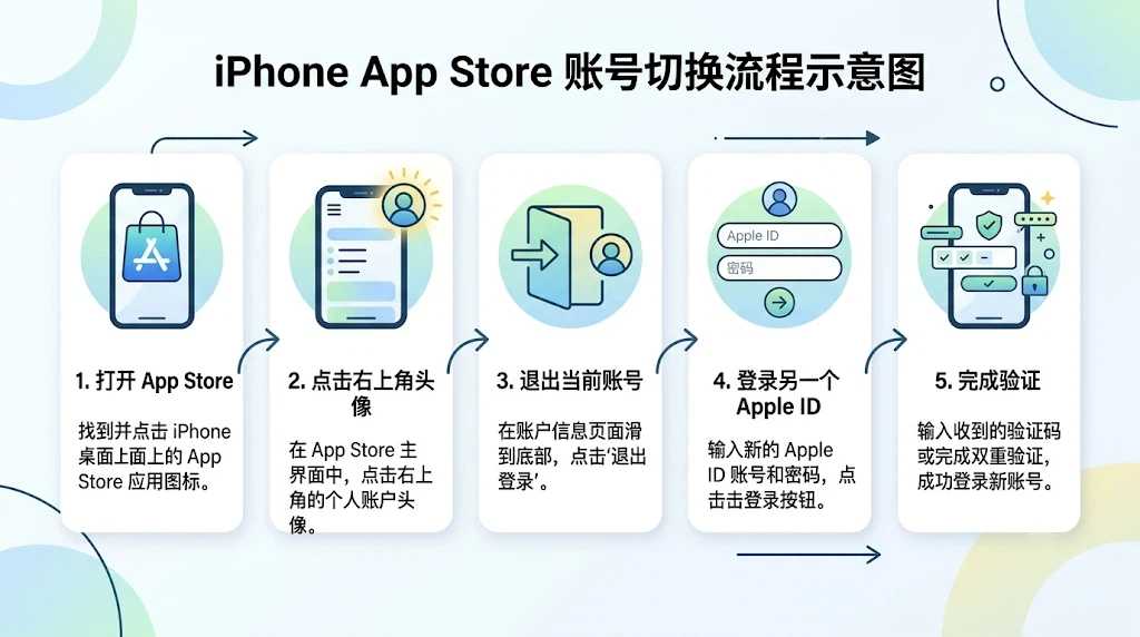 在 App Store 里切换 Apple ID 的操作步骤