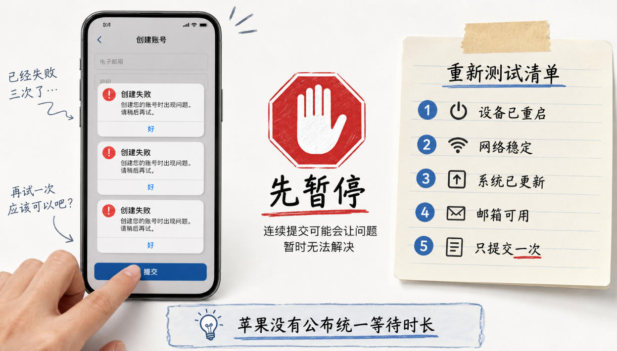 此时无法创建你的账户连续出现时，暂停重试排查Apple ID创建失败