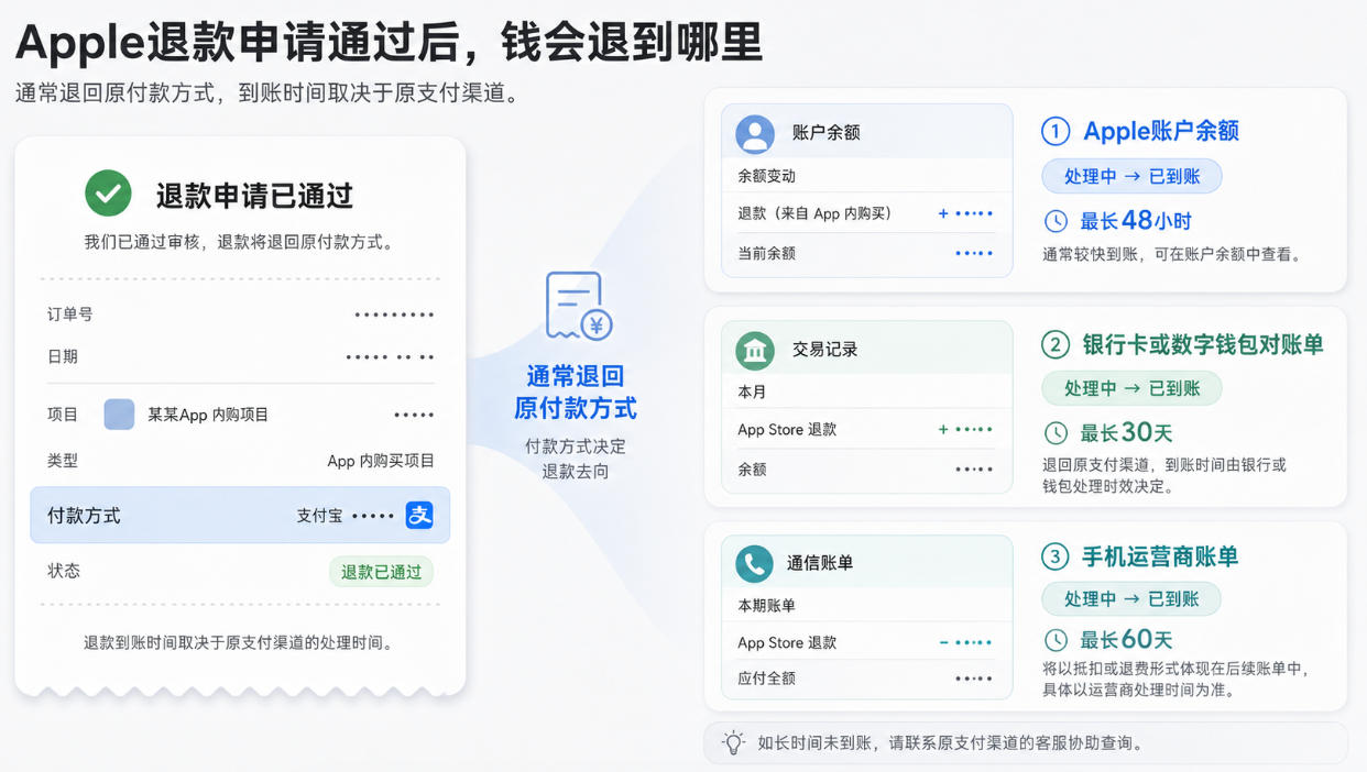 Apple退款退到哪里及App Store退款多久到账对照图