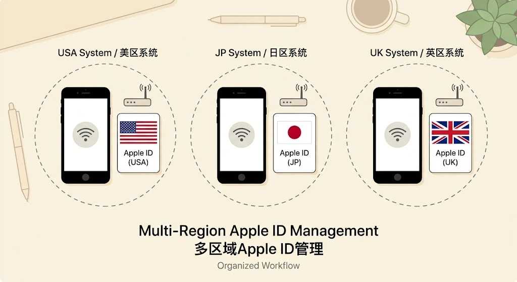 跨境社媒矩阵一机一号一IP防关联环境隔离示意图