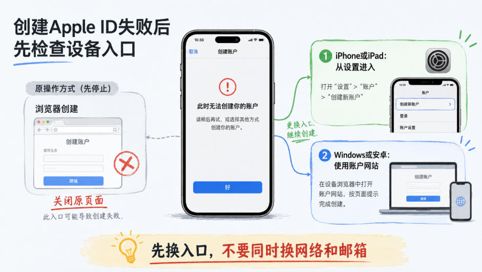  此时无法创建你的账户时检查设备入口，排查Apple ID创建失败问题