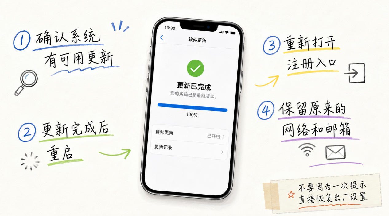  Apple ID创建失败时更新软件版本，处理此时无法创建你的账户提示