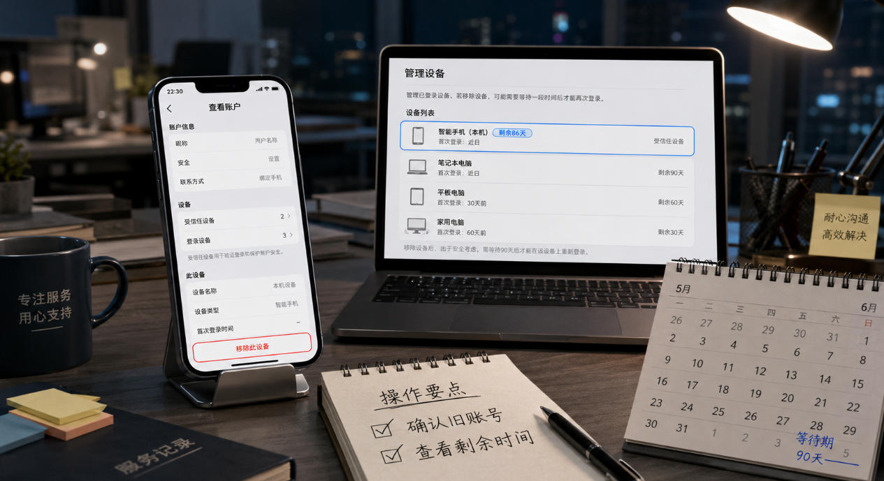  90天无法关联时查看移除此设备并确认Apple ID剩余等待时间